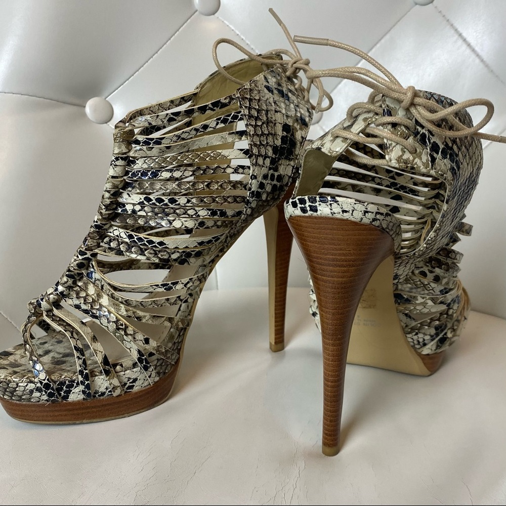 COLIN STUART Caged Snakeskin Print Platform Heel, 8